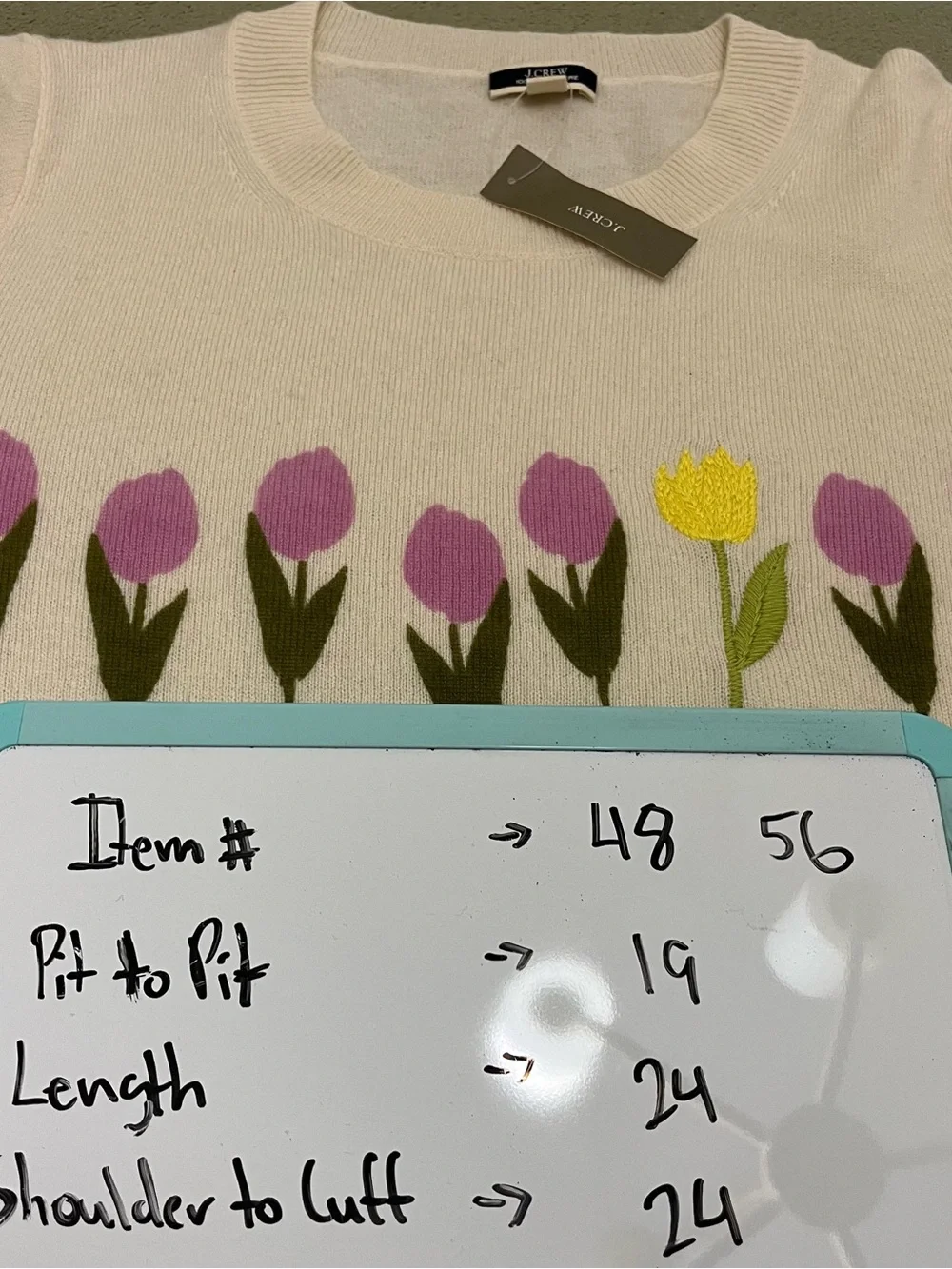 J. Crew Cashmere crewneck sweater with tulips Women’s Size Medium NWT NEW - Picture 10 of 10
